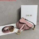 Replica Dior S5685 Micro Saddle Bag With Strap Scarlet Pink Goatskin