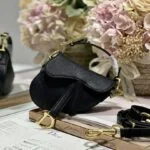 Replica Dior S5685 Micro Saddle Bag With Strap Scarlet Black Goatskin