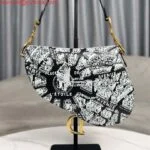 Replica Dior M0455 Saddle Bag With Strap Black and White Ultramatte Calfskin