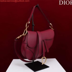 Replica Dior M0455 Saddle Bag With Strap Wine Red Grained Calfskin