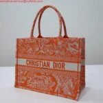 Replica Dior M1296 Book Tote Medium Neon Orange Toile de Jouy Reverse Embroidery