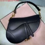 Replica Dior M0446 Dior Saddle Bag M0447 Black Goatskin Gold Hardware