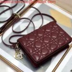 Replica Dior S0855 Dior Lady Dior Pouch Wine Red Ultramatte Cannage Calfskin