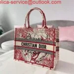 Replica Dior M1296 Small DIOR BOOK TOTE Red and White D-Royaume d’Amour Embroidery Red and white
