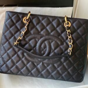 Replica Chanel Grand Shopping Top Quality Black Tote Quilted Caviar High A50995