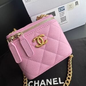 Replica Chanel Top Clutch With Chain Grained High Quality Calfskin & Gold-Tone Metal Pink Ap3203