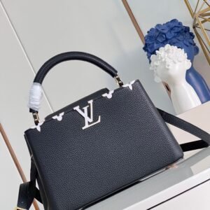 Replica Louis Vuitton Capucines MM Black and white mother-of-pearl M54663