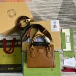 Replica Gucci 702732 Gucci Diana Mini Tote Bag Brown leather