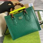 Replica Gucci Diana Small Tote Bag Ostrich Top Handle Bag 660195 Green