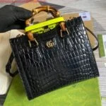 Replica Gucci Diana Small Tote Bag Crocodile Top Handle Bag 660195 Black